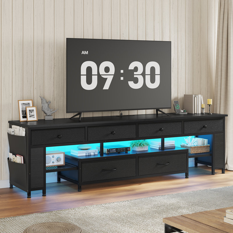 63" Tv Stand With Led Light & Power Outlets,Entertainment Center Tv Console With Storage,6 Drawers & 4 Storage Bags & Shelves,Media Console Table For 65/70/75 Inch Tv