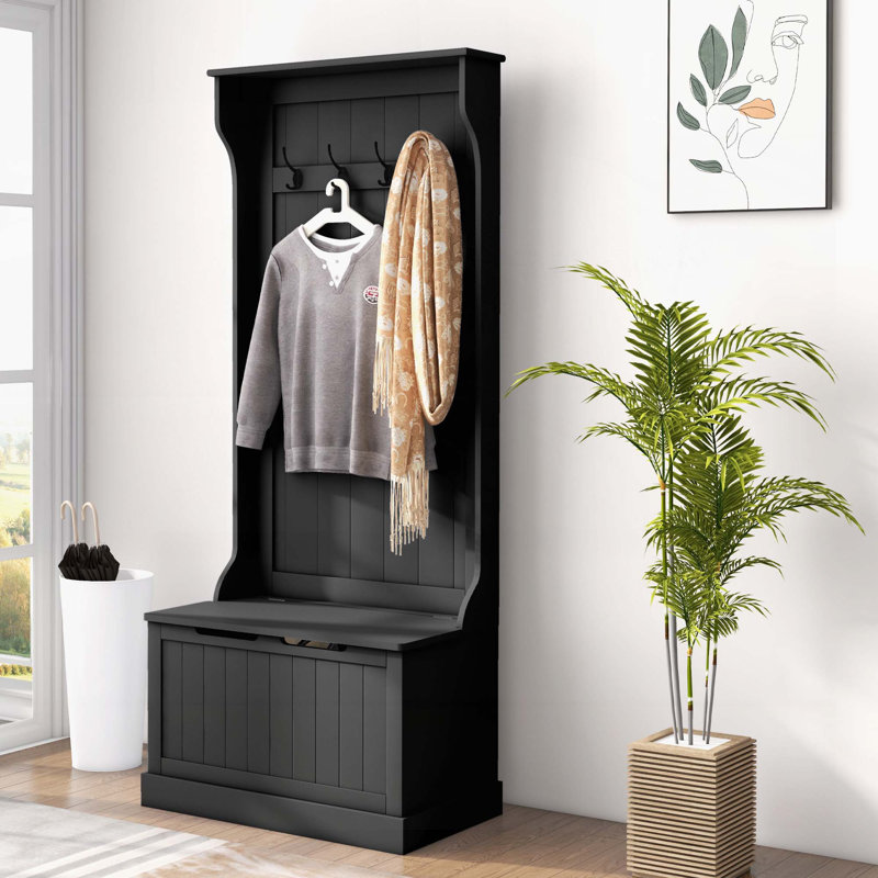 Amonta Hall Tree with Bench and Shoe Storage 28" 3-In-1 Entryway Hall Tree with Storage Bench, Coat Rack with Four Hooks and Shoe Storage