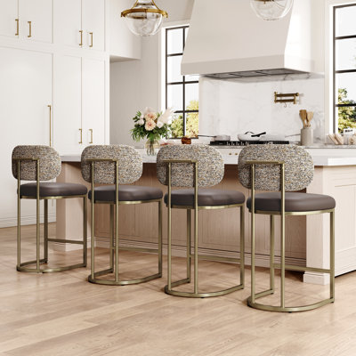 Tabouret de bar 24 po avec siège en similicuir et structure en métal doré (ensemble de 4)