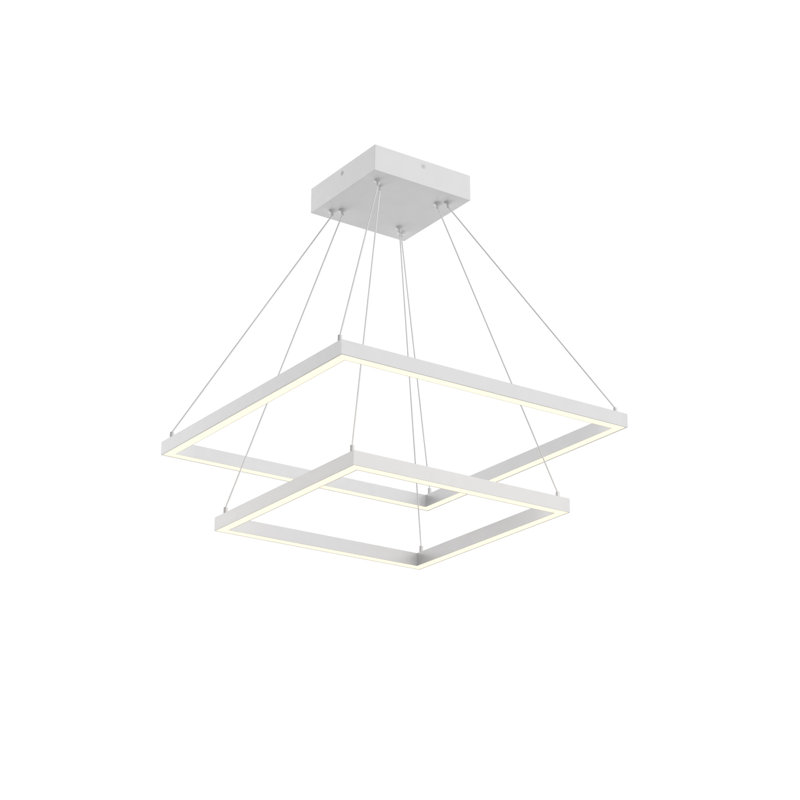Piazza Modern 24" White LED Geometric Dual-Tier Chandelier