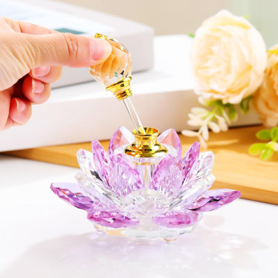 Bouteille de parfum Lotus en verre cristal, décor décoratif floral fait à la main, petite bouteille réutilisable pour meuble-lavabo de chambre à coucher et présentoir de table
