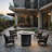 30" Propane Gas Fire Pit Table,50000 BTU Round Steel Fire Pit with Wood Grain Ceramic Tabletop for Outside Patio Deck Garden Backyard- Black