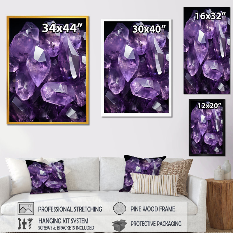 Purple Amethyst Geode Essence 2 - Stone Geode Wall Art, Wrapped Canvas, 32" H x 16" W
