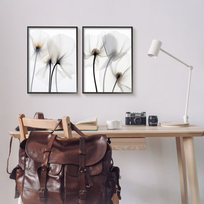 Photographie de fleur blanche encadrée sur bois, 2 pièces