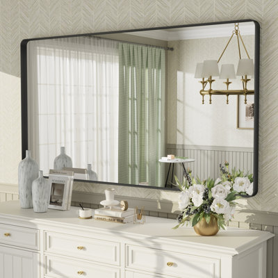 Aevar Tempered Glass and Aluminum Alloy Framed French Cleat Mounted Wall Mirror