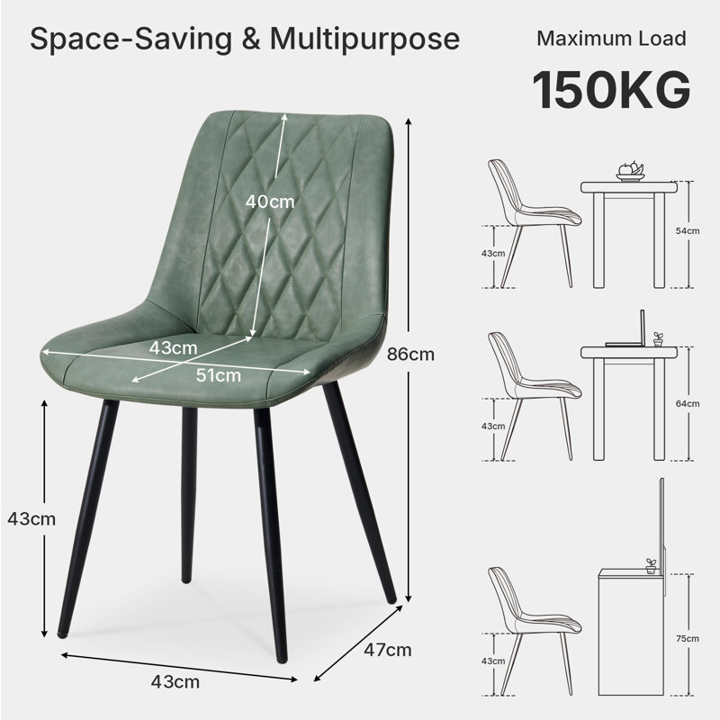 43cm H Upholstered Metal Side Chair, Green