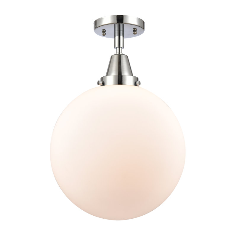Amede Glass Flush Mount, Matte White, 14.5" H x 12" W x 12" D, Polished Chrome