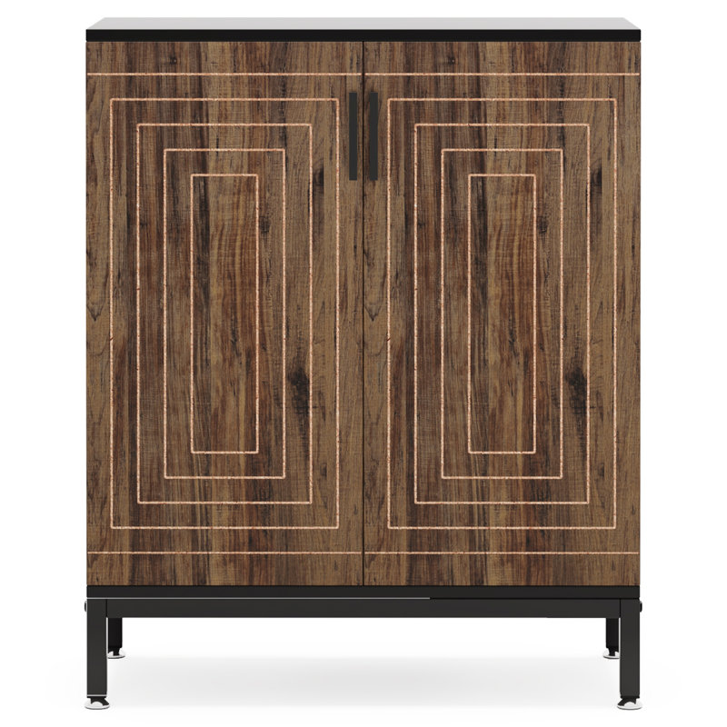 Armoire à chaussures 31,5 pouces en bois brun et noir avec portes, Brun / Noir