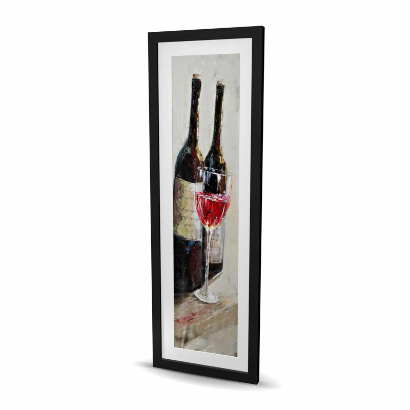 Deux bouteilles avec verre de vin - impression encadrée avec passe-partout