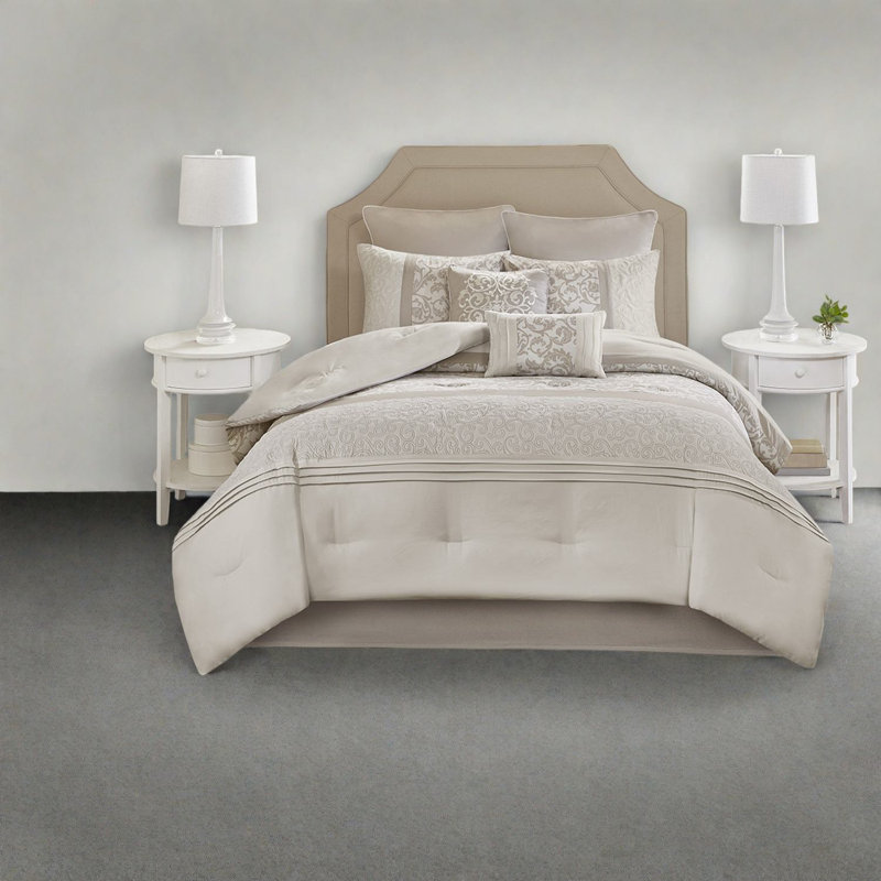 Elegant 8 Piece Bedding Sets, Hypoallergenic Polyester With Embroidered Style For Ultimate Comfort