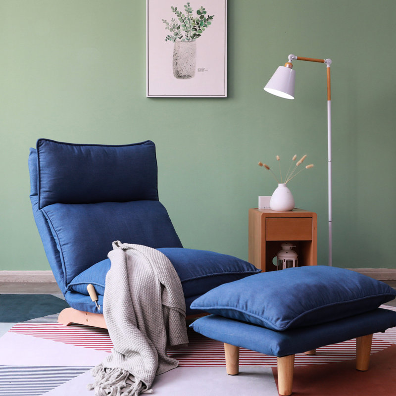 Fauteuil inclinable pliable pour balcon - structure en métal avec mécanisme de chambre à coucher en tissu doux et relaxant bleu foncé, base