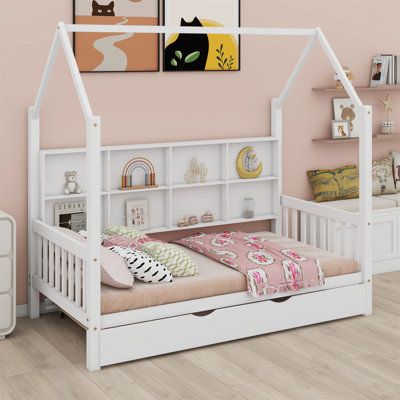 Lit House avec lit gigogne, lit pour enfant avec tablette