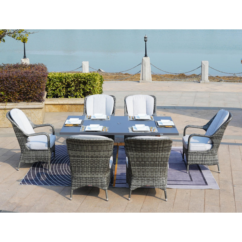 6 - Person Wicker Patio Dining Set with Rectangular Table , Cushions Included