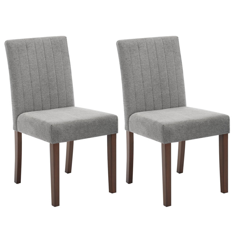 Ensemble de 2 chaises de salle à manger rembourrées, chaises de cuisine modernes en tissu avec pieds en bois et structure en caoutchouc, conception à rayures verticales élégantes