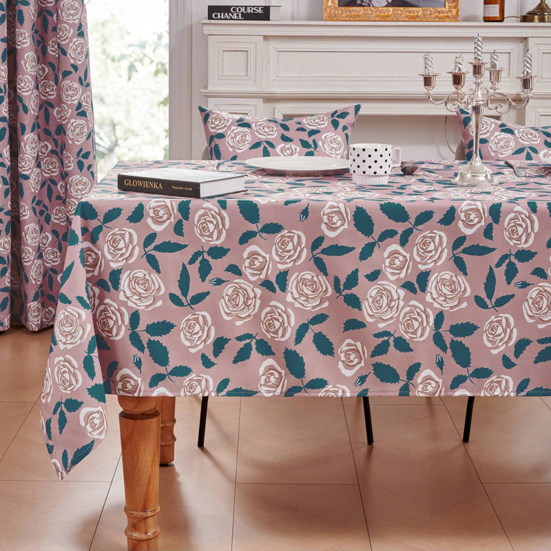 Rose Patterned Tablecloth, 1 PCS, Pink, 54" x 84"