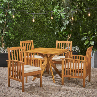Soares 4 - Person Acacia Wood Patio Dining Set with Square Table , Cushions Included
