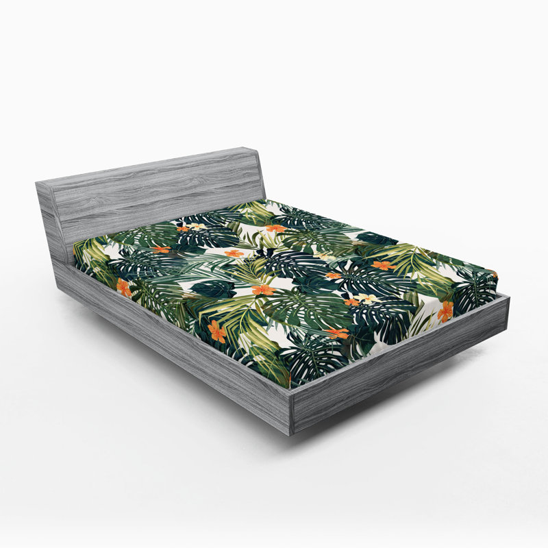 Drap-housse Ambesonne, paquet de 2, Drap-housse de taille double, Vert jade / vert fougère floral