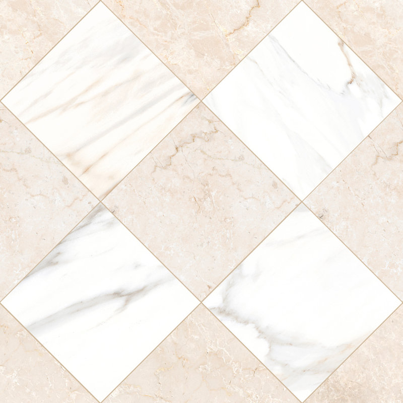 Tavari Checkerboard 10X10 Botticino And Calacatta, White/Beige