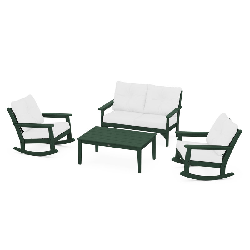 Vineyard 4-Piece Deep Seating Rocking Chair Set, Natural, Green