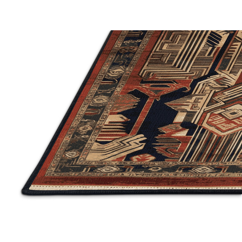 Machine Washable Art Deco Brown Area Rug, Runner 2' x 4'