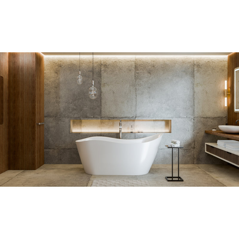 DreamLine Mirage 65 3/8 in. L x 28 in. W x 29 in. H Acrylic Freestanding Slipper Tub, Polished Nickel, Polished Nickel