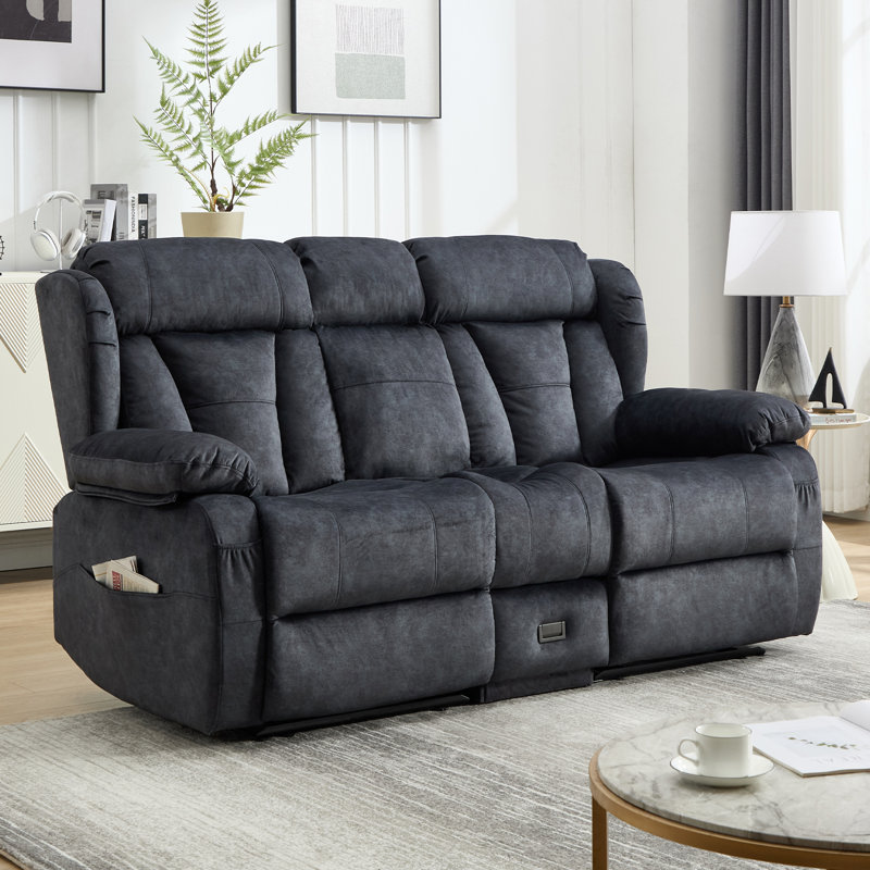 Loveseat Recliner Sofa, RV Recliner Couch, Manual Reclining Loveseat With Console For Living Room, Home Theater Seating With AC/USB C/USB And Drawer