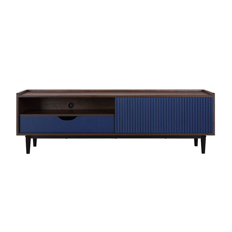 Yonda 59.25'' W One-Piece Storage Credenza, Dark Brown/Navy Blue