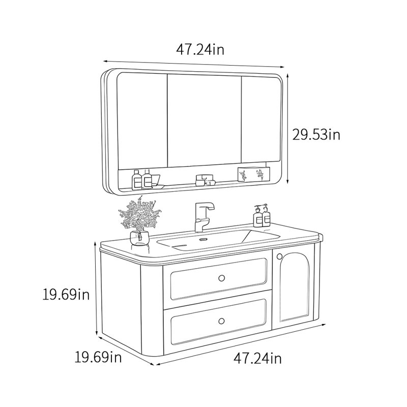 Élégante armoire de salle de bain de style français, Rose clair