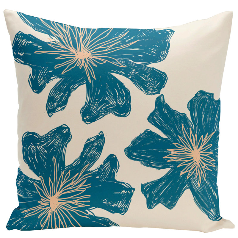 Coussin réversible, H 16 po x l 16 po, Bisque / bleu sarcelle / pêche, Carré