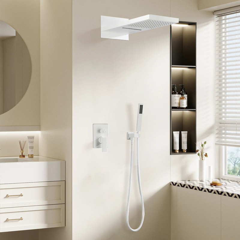 2 jets 9 po Pomme de douche murale double fixe et portable 2,2 gal / min, Blanc