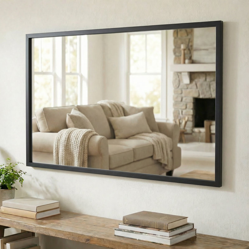 Wood Framed Mirror with Safety Backing Ideal for Bathroom / Vanity Mirror Ellis Collection, Black, 26" x 32"