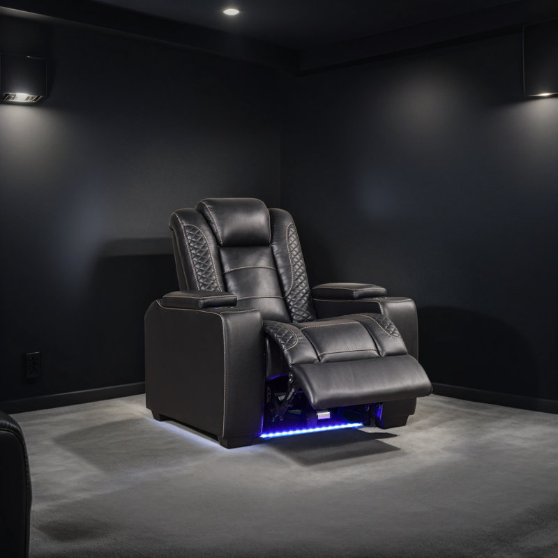 39" Adjustable Headrest Power Recliner With Cup Holders, Black