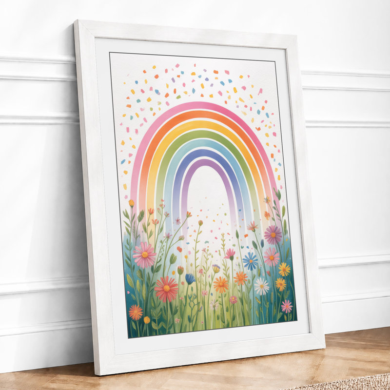 Rainbow Over Wildflowers Botanical - Framed Print, A4 - 29.7 x 21.0 cm, White