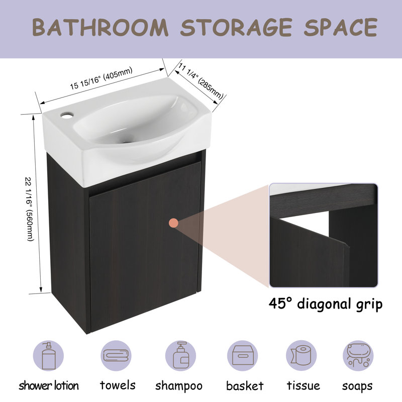 Athlene 16.63'' Single Bathroom Vanity with Resin Top, Black