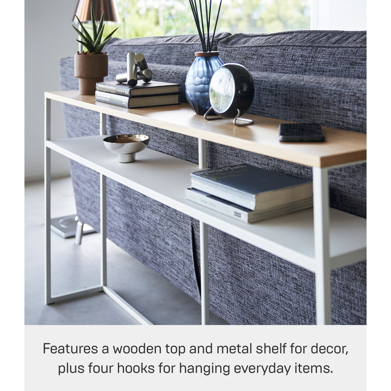 White and Natural Wood Slim Console Table with Shelf