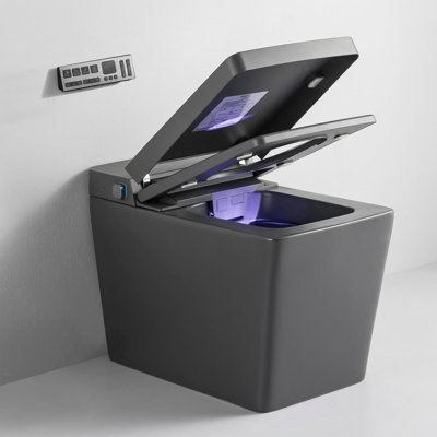 Toilette carrée allongée avec bidet intégré | Couvercle à ouverture automatique, capteur de pied à chasse automatique, siège chauffant, eau chaude instantanée, séchage à l'air, veilleuse à DEL, bouton de commande latéral, toilette bidets sans réservoir