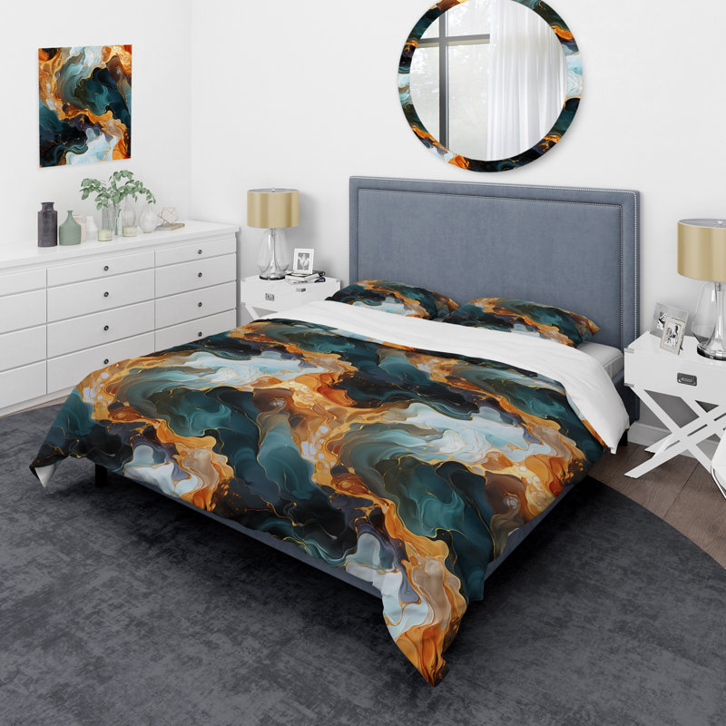 Mystic Reverie Marble Pattern Marble Duvet Cover, Twin Duvet Cover + 1 Standard Sham