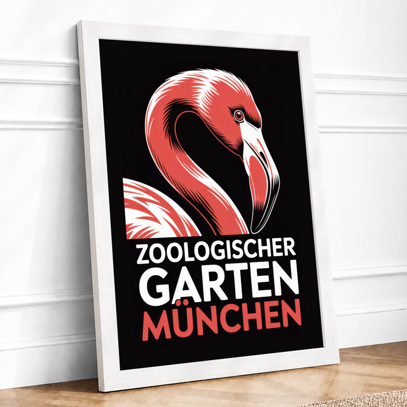 Flamingo Zoo Poster Art Deco - Framed Print, A1 - 84.1 x 59.4 cm, White