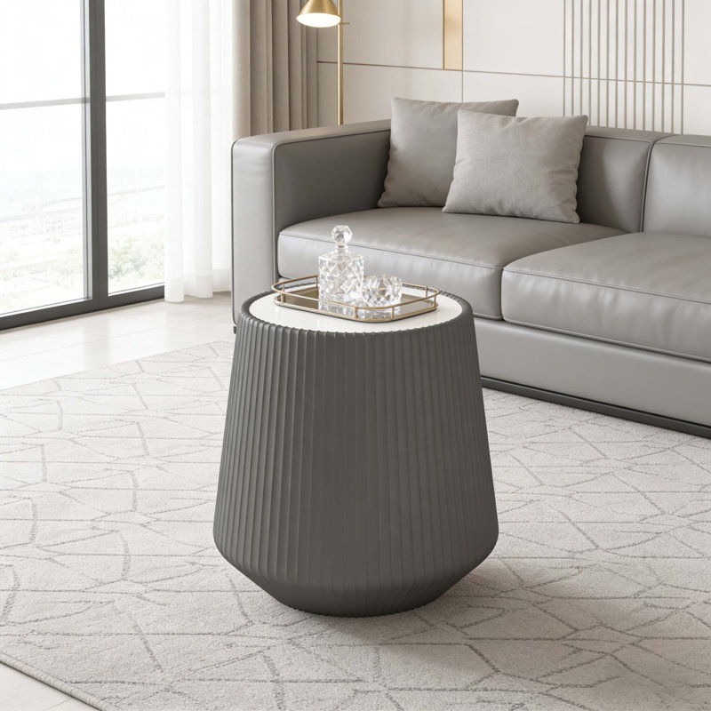 Table basse en cuir fritté clair, H 20,47 po x L 19,68 po x l 19,68 po, Gris