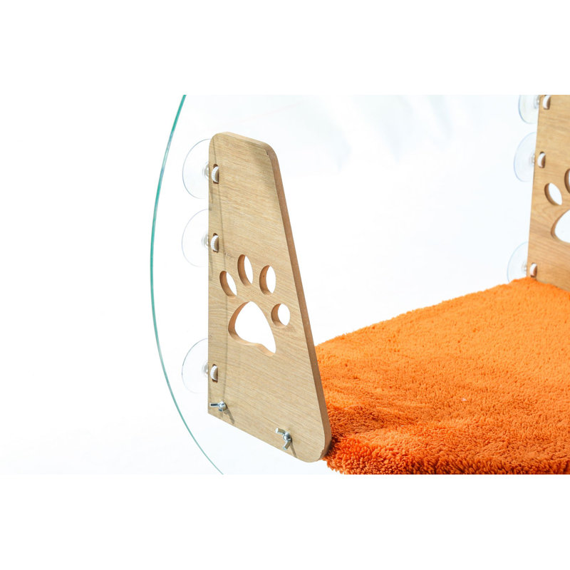 Cozy Window-Mounted Pet Bed, Orange, 11.0 x 18.5 inches | 100% MDF Frame (5 mm Thick) & 100% WELLSOFT Fabric | Suction Cup Installation for Cats & Small Dogs, Space-Saving Design, Perfect for Sunbathing