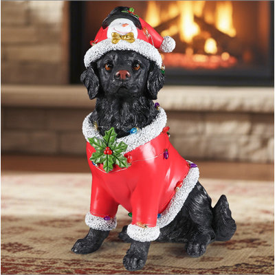 Statue de Noël Golden Retriever, figurine de chien des Fêtes en tenue de père Noël