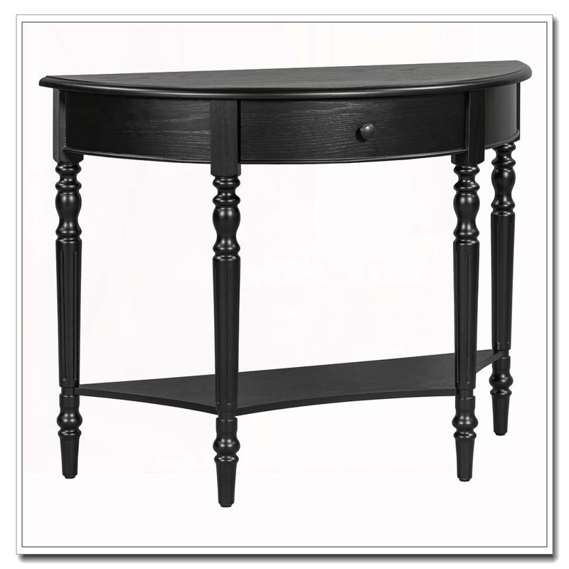 Console demi-lune avec tiroir et tablette, Noir