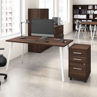 Bush Business Furniture Vista Desk With Splayed Metal Legs And 3 Drawer Mobile File Cabinet
