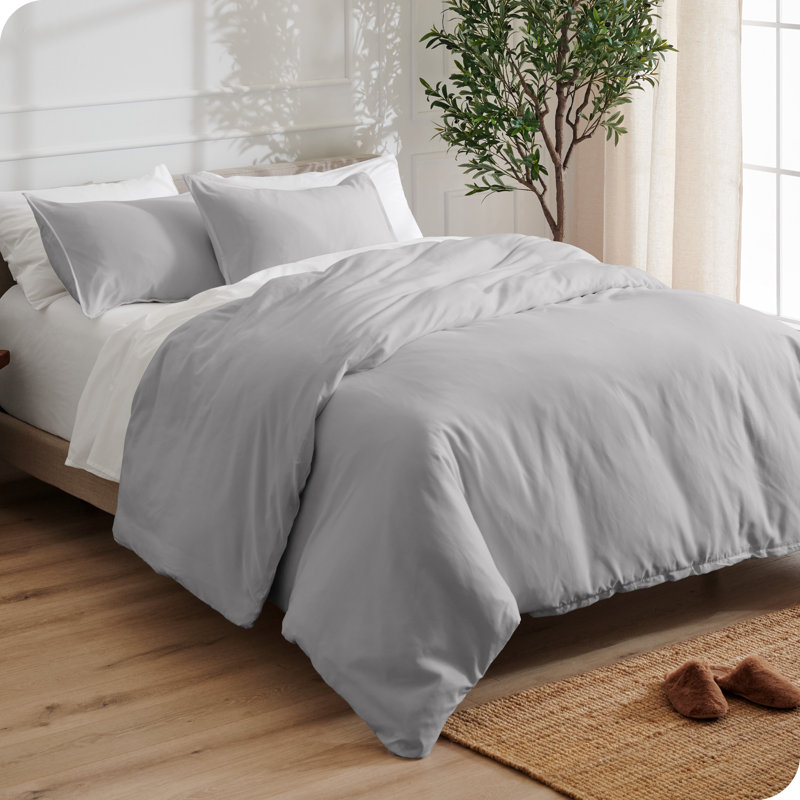 Ensemble de housse de couette en microfibre délavée, Gris clair, Housse de couette très grand et 2 très grandes t