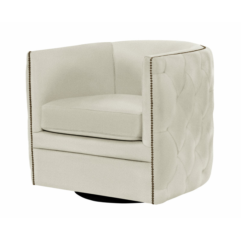 Palazzo 31.5'' Wide Tufted Swivel Barrel Chair, Brass, White 5555-000