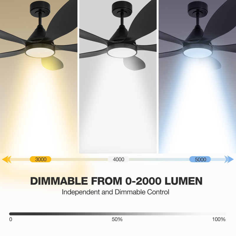 52 Inch 5-blade Smart Ceiling Fans With Light, Reversible Ceiling Fan With Alexa,app Controls And Remote, High Cfm 8811, Quiet Dc Motor 6 Speed, Timing, Dimmable 3cct Led Light, Black