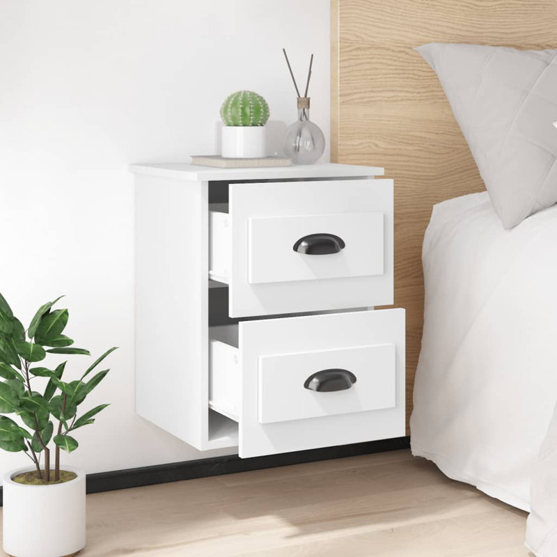 ClassicLiving Wall-Mounted Bedside Cabinet 41.5X36x53cm, White, Set of 2