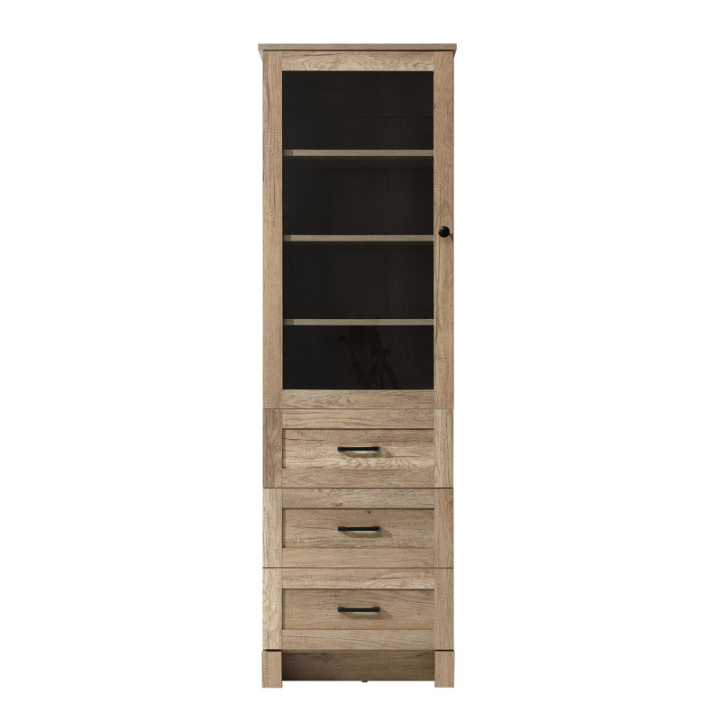 Armoire de rangement en verre pour salle de bain 20 pouces en chêne naturel, Chêne naturel, H 65 po x l 20 po x P 65 po