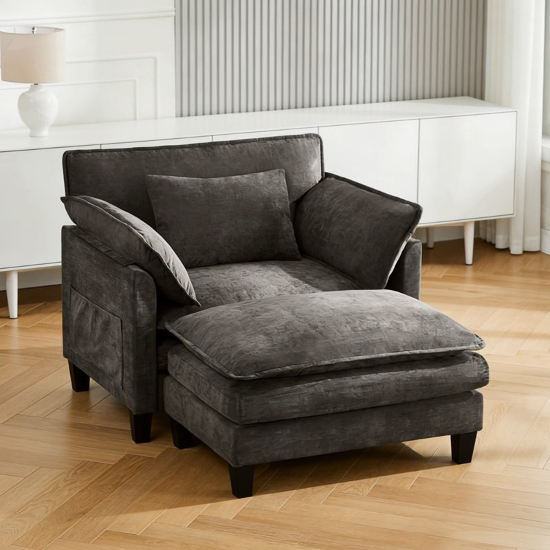 Fauteuil d'appoint surdimensionné avec repose-pieds, Gris