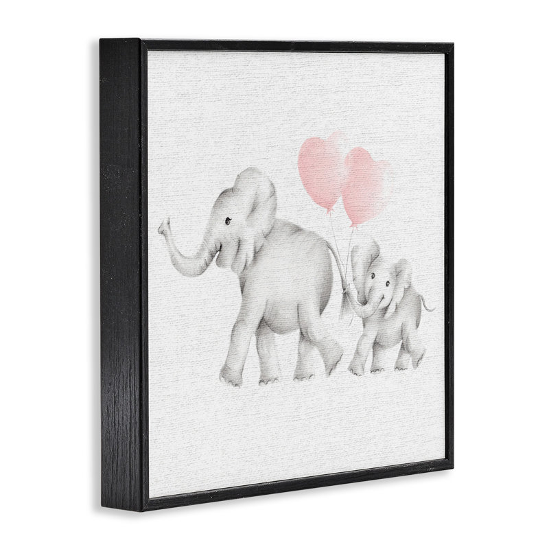 Famille d'éléphants Ballon, Giclée encadrée noir minuit, H 12 po x l 12 po